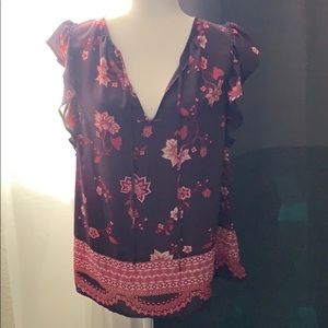 🌸 Purple & Pink Ruffle Shoulder Sleeveless Top